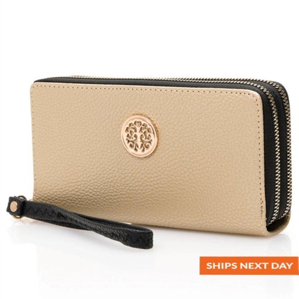 Metal Detail Metalic Leather Long Wallet
